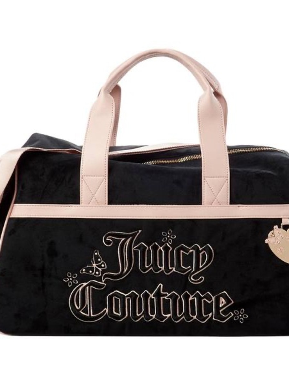 Juicy Couture Black Velvet Weekender with Pink Trim